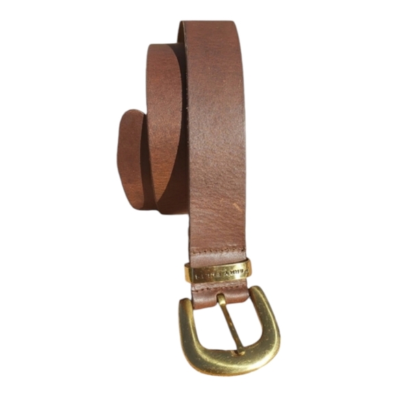 Perry Ellis Geniune Leather belt gold buckle sz 34.5" Tan Carmel - Picture 2 of 12